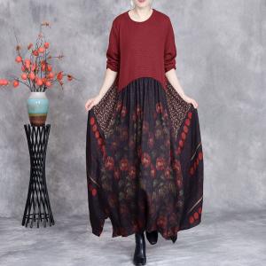 Flowers Patterns Loose Empire Waist Sweater Dress