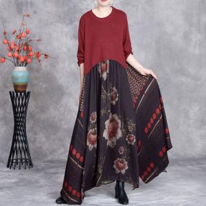 Flowers Patterns Loose Empire Waist Sweater Dress