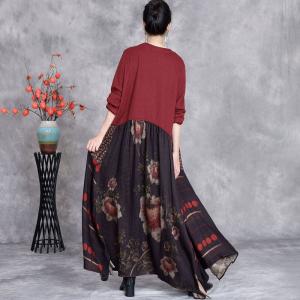Flowers Patterns Loose Empire Waist Sweater Dress