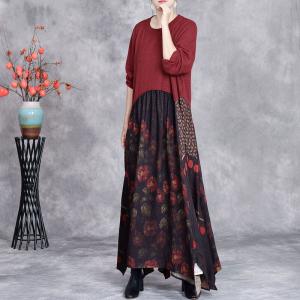 Flowers Patterns Loose Empire Waist Sweater Dress