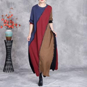 Multi-Colored Loose Fringed Sweater Dress