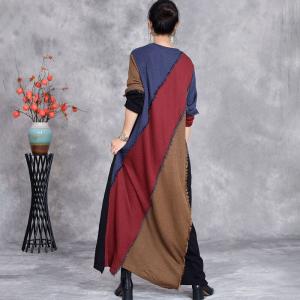 Multi-Colored Loose Fringed Sweater Dress