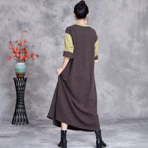 Painting Tree Patchwork Fringed Knit Loose Fitting Dress