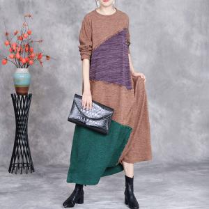 Contrast Colors Autumn Fringed Loose Jersey Dress