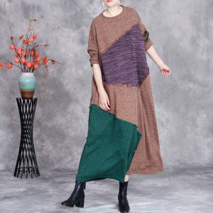 Contrast Colors Autumn Fringed Loose Jersey Dress