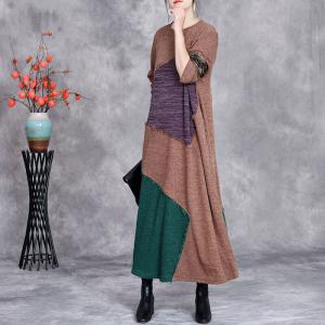 Contrast Colors Autumn Fringed Loose Jersey Dress