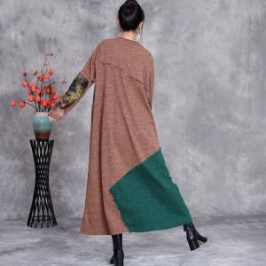 Contrast Colors Autumn Fringed Loose Jersey Dress