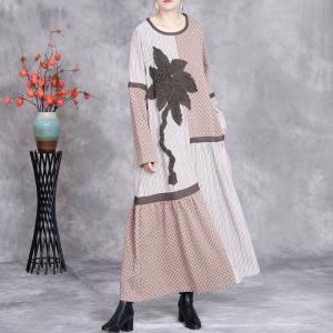 Applique Patchwork Loose Coffee Knit Shit Dress