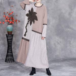 Applique Patchwork Loose Coffee Knit Shit Dress