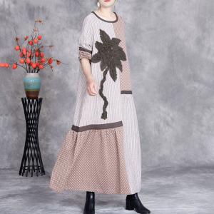 Applique Patchwork Loose Coffee Knit Shit Dress