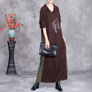 V-Neck Printed Patchwork Tassel Designer Sweater Dress
