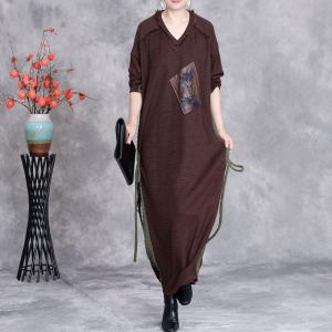 V-Neck Printed Patchwork Tassel Designer Sweater Dress