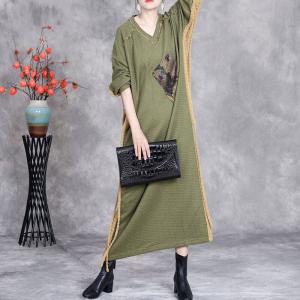 V-Neck Printed Patchwork Tassel Designer Sweater Dress