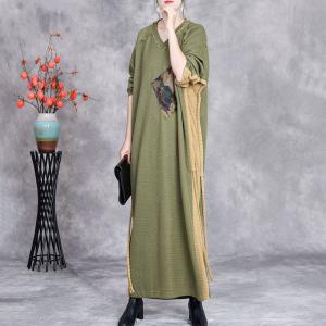 V-Neck Printed Patchwork Tassel Designer Sweater Dress