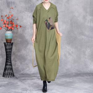 V-Neck Printed Patchwork Tassel Designer Sweater Dress