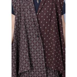 Cotton Linen Plaid Waterfall Waistcoat with Dotted Pants Sets