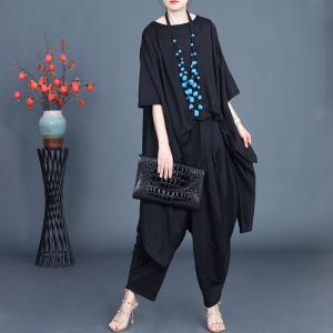 All Black Asymmetrical Tunic with Cotton Harem Pants
