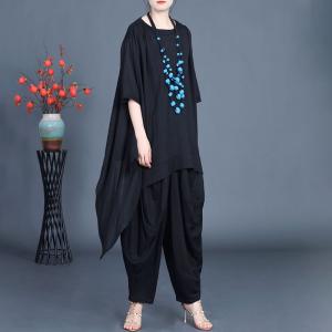 All Black Asymmetrical Tunic with Cotton Harem Pants