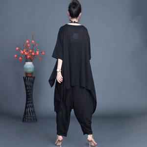 All Black Asymmetrical Tunic with Cotton Harem Pants