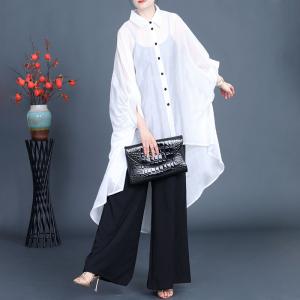 Polo Neck Silk Linen Sheer Tunic Blouse