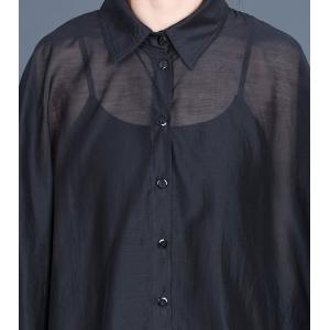 Polo Neck Silk Linen Sheer Tunic Blouse