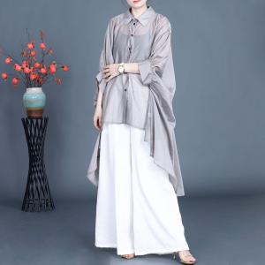 Polo Neck Silk Linen Sheer Tunic Blouse