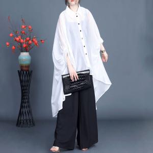 Polo Neck Silk Linen Sheer Tunic Blouse