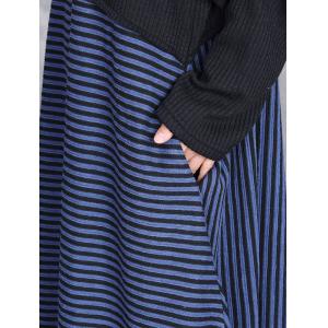 Blue Stripes Loose Black Turtleneck Sweater Dress