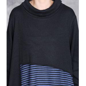 Blue Stripes Loose Black Turtleneck Sweater Dress