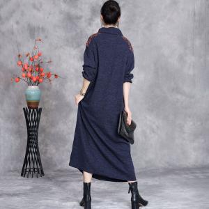 Colorful Ribbons High Collar Blue Sweater Dress