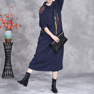 Colorful Ribbons High Collar Blue Sweater Dress