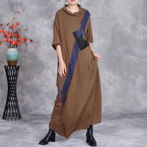 Unique Patchwork Loose Coffee Knitting Dress