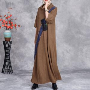 Unique Patchwork Loose Coffee Knitting Dress