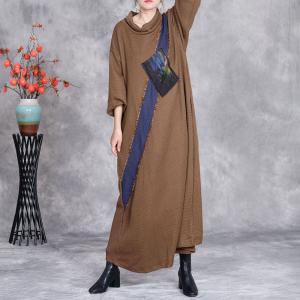Unique Patchwork Loose Coffee Knitting Dress