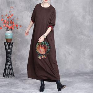 Peony Patchwork Dark Coffee Jersey Dress