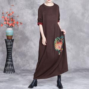 Peony Patchwork Dark Coffee Jersey Dress