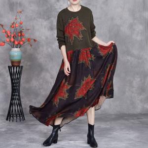 Maple Leaf Patchwork Flowing Sweater Dress
