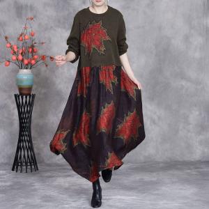 Maple Leaf Patchwork Flowing Sweater Dress