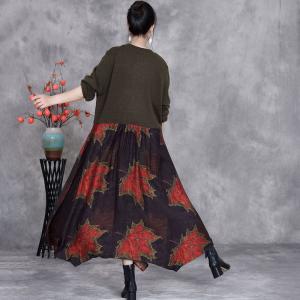Maple Leaf Patchwork Flowing Sweater Dress