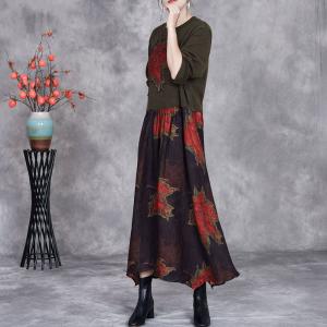 Maple Leaf Patchwork Flowing Sweater Dress