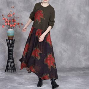 Maple Leaf Patchwork Flowing Sweater Dress