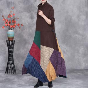 Turtleneck High Waist Colorful Tied Sweater Dress