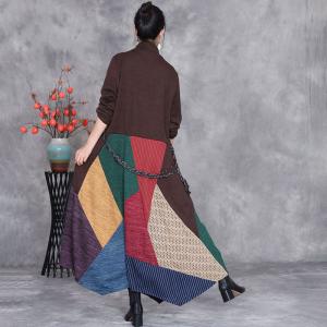 Turtleneck High Waist Colorful Tied Sweater Dress