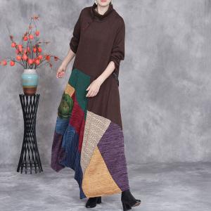 Turtleneck High Waist Colorful Tied Sweater Dress