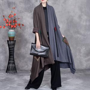 Front Tied Gray Contrast Asymmetrical Knit Cardigan