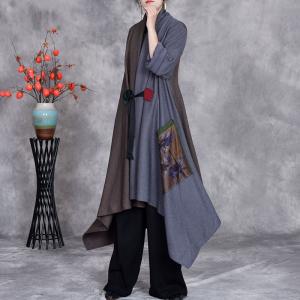 Front Tied Gray Contrast Asymmetrical Knit Cardigan