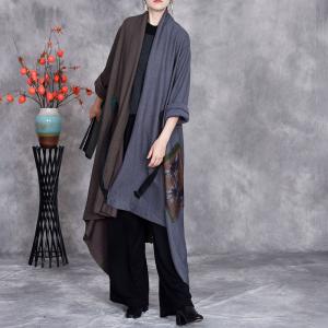 Front Tied Gray Contrast Asymmetrical Knit Cardigan