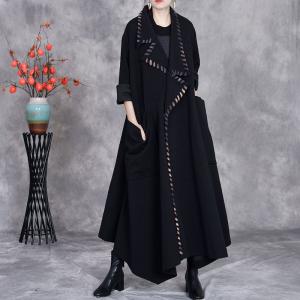 Wide Lapel Long Winter Black Coat