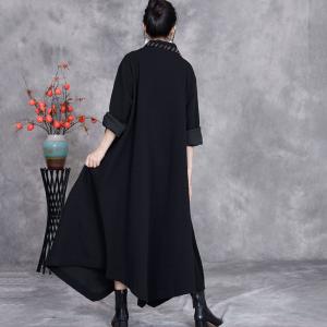 Wide Lapel Long Winter Black Coat