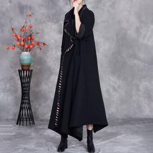 Wide Lapel Long Winter Black Coat